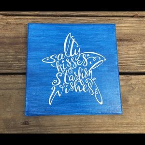 Mini Canvas Starfish Kisses Mermaid Sign Decor